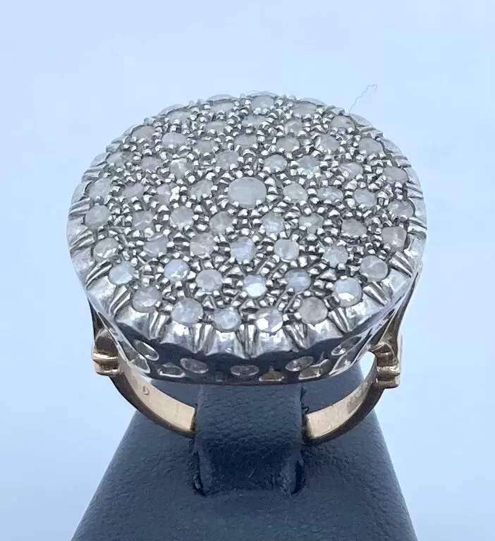 Anello Toppa Vintage Oro 9kt e Diamanti Grezzi