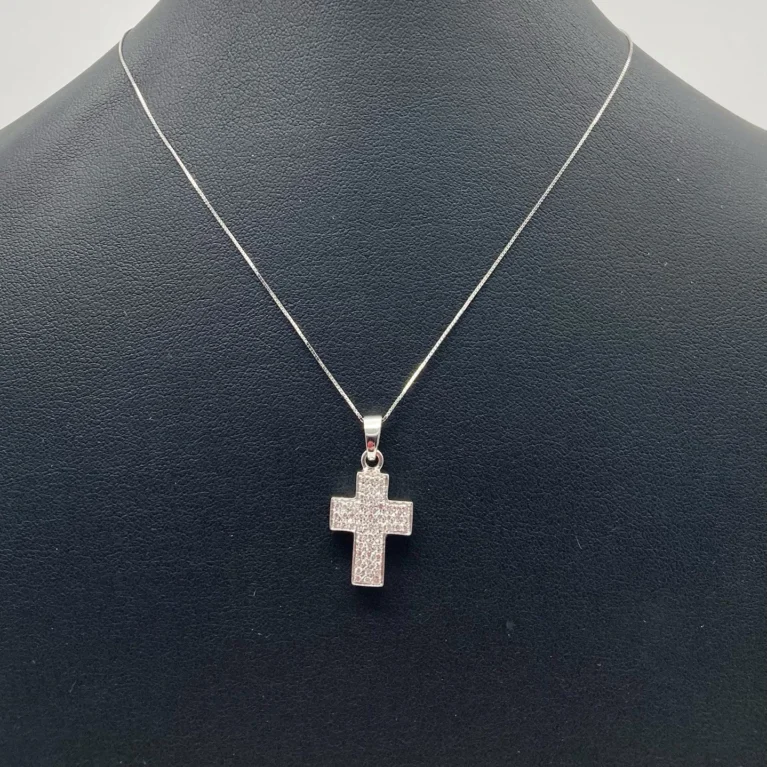 Collana Donna con Crocetta in Oro Bianco 18kt o 750 e Diamanti