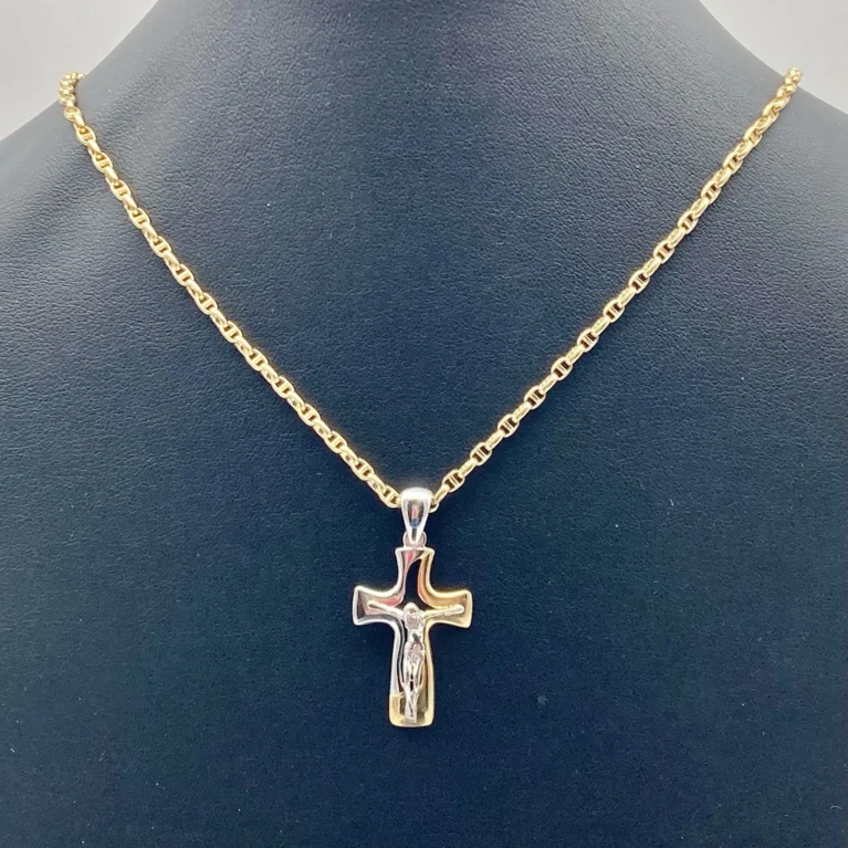 Collana Uomo + Crocifisso in Oro Giallo e Bianco 18kt 750